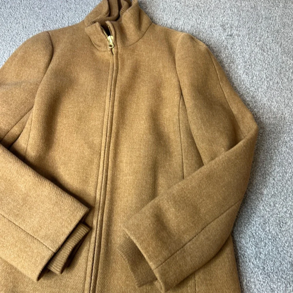 J.CREW‎ Italian Wool Coat womens large Camel Tan lodge coat full zip luxury